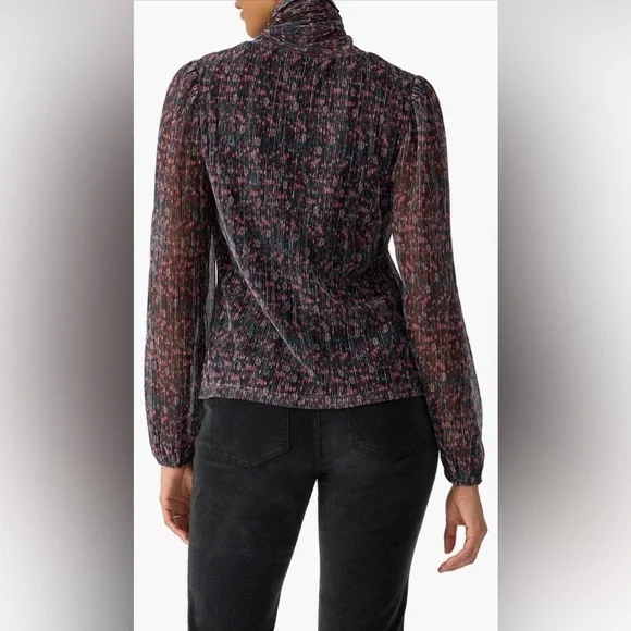 NWOT Sanctuary Night Dream Metallic Black Floral High-Neck Turtleneck Top - Picture 3 of 14